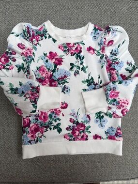 Janie and Jack Cream Floral Puff-Sleeve Crewneck Sweater